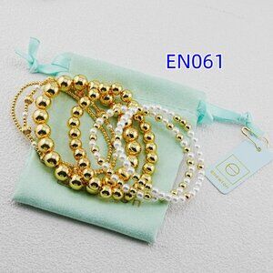 Enewton Gold Bead & White Pearl Mixed Six-Piece Bracelet Set